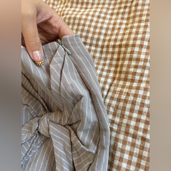 Grade & Gather Gray/Brown And White Striped Mini Skirt with Knot Detail - Picture 2 of 4